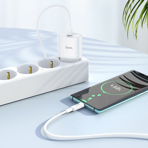 Мережевий зарядний пристрій Hoco C94A, 20 Вт, Power Delivery (PD), Fast Charge, білий, з кабелем USB тип-C до USB тип-C, 1 порт, #6931474762191 Прев'ю 1