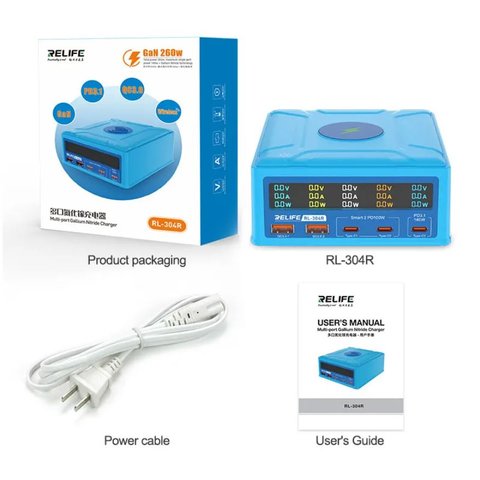 Сетевое зарядное устройство RELIFE RL-304R , 260 Вт, Quick Charge, Power Delivery (PD), с беспроводной зарядкой, 5 портов Превью 1