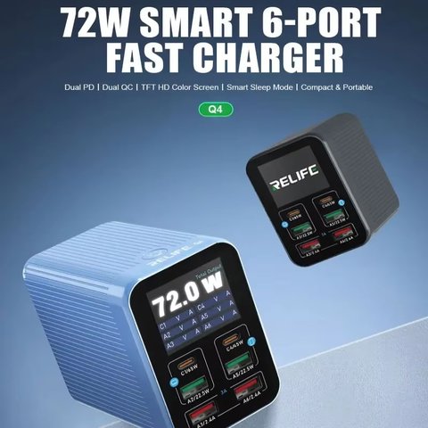 Сетевое зарядное устройство RELIFE Q4, 72 Вт, Quick Charge, Power Delivery (PD), 6 портов Превью 1