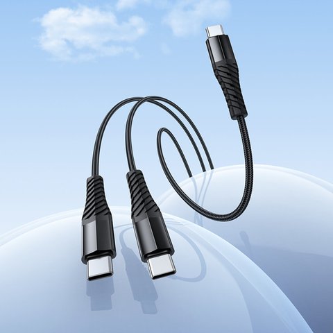 USB кабель Hoco X123, USB тип-C, 2xUSB тип-C, 100 см, 3 A, черный, в нейлоновой оплетке, #6942007663595 Превью 3