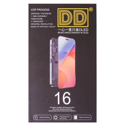 Pantalla LCD puede usarse con iPhone 16, negro, con marco, HC, sin microchip, (AMOLED), DD-OLED soft Vista previa  1