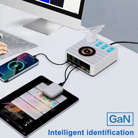 Сетевое зарядное устройство Kingmax WLX-H13, 140 Вт, Wireless Charge, Quick Charge, Power Delivery (PD), с розеткой, 5 портов, 10 in 1 Превью 1