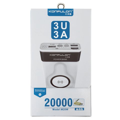 Power bank Konfulon M20W, 20000 mAh, USB puertos 5-9V 2A/12V 1,5A, Type C puertos 5-9V 2A/12V 1,5A, 2 puertos USB 5 V 3A, 150 ×72 × 22 mm, negro Vista previa  1