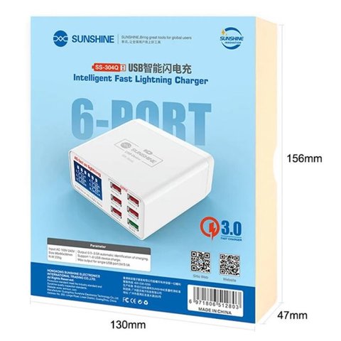 Adaptador de red Sunshine SS-304Q, 40 W, Quick Charge, Fast Charge, 6 puertos Vista previa  3