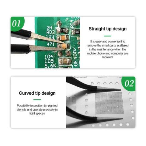 Pinzas para smd RELIFE ESD-15, curvada, antiestática, 120 mm, negro Vista previa  4