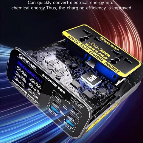 Adaptador de red Mechanic S-Power Pro, 135 W, Wireless Charge, Quick Charge, Power Delivery (PD), con un zócalo, 6 puertos, GaN Vista previa  2