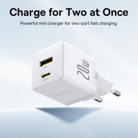 Adaptador de red Baseus Palm, 20 W, Fast Charge, blanco, 2 puertos, #P10111608213-00 Vista previa  1