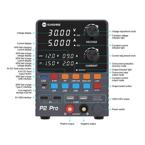 Лабораторний блок живлення Sunshine P2 Pro, Чотириканальний, трансформаторний, до 30 В, до 5 А, світлодіодні індикатори, 330 Вт Прев'ю 7